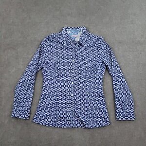 Tizzie‎ Shirt Womens Small Blue White Geometric Button Front Stretch Top